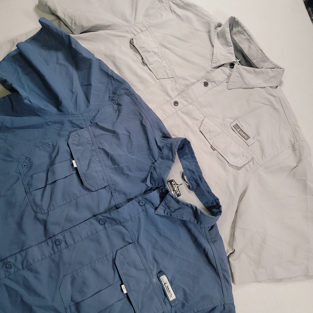 Habit Solar-Factor Fishing Shirt Mens 3XL‎ Blue Gray Solid Lot 2 Performance UPF
